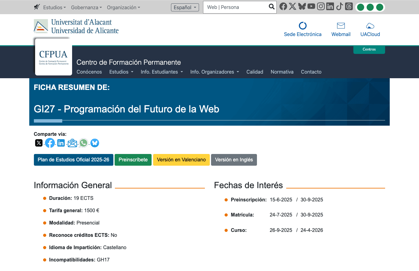 Ejemplo de la ficha de Rocket en la Universidad de Alicante
